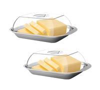 2 mantequeras con campana de mantequilla transparente, de acero inoxidable, calidad alimentaria, capacidad de 250 g, 17,8 x 11,1 x 5,5 cm, duradero y fácil de limpiar