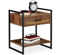 2 mesitas de noche, con cajón, estilo industrial, mesas auxiliares para salón y dormitorio, metal, dimensiones: 50x43x37 cm, aspecto de madera/