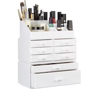 2 organizadores de maquillaje con cajones, estantería apilable para cosméticos, joyas y maquillaje, organizador de cosméticos, color blanco