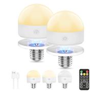 Suright 2 Pack Bombilla Recargable USB Con Mando a Distancia, Bombilla LED E27 3 Color Regulable con Batería, Luz Led Recargable con Temporizador, Extraíble para Iluminación para Decoración del Hogar