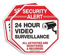 2-Pack Video Surveillance Sign, 10 x 10 Rust Free .040 Aluminum Security Warning Reflective Metal Signs, Indoor or Outdoor Use for Home Business CCTV Security Camera, UV Protected & Waterproof,Red