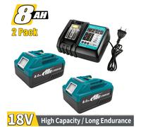2 Paquetes de Baterías BL1850B de 8.0Ah Compatibles con Makita 18V + Cargador DC18RC 4A de Reemplazo para Baterías Makita BL1860 BL1850B BL1850 BL1830B BL1830 BL1815 con Indicador LED