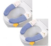 2 pares de fundas gruesas y adhesivas para asiento de inodoro, cojín de felpa lavable para invierno, asiento de inodoro suave
