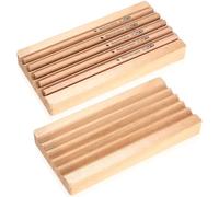 2 Pcs Bandejas Portalapices Escritorio de Madera, Bandejas Lapiceros para Escritorios, Organizador Escritorio para Oficina Casa Pinceles y Lápices Boligrafos Portalápices, con 5 Ranuras (18 x 9 cm)