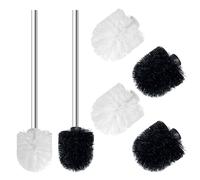 2 Pcs Cepillo Inodoro de Acero Inoxidable con 4 Escobillas Baño Repuesto | Escobillas de Baño para Baño y WC, Diseño Ergonomico, Fácil de Limpiar, Elegante y Durable (Blanco Negro)
