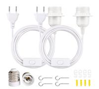 2 Pcs Portalámpara E27 Con Interruptor con Cable De 5m y Enchufe Europeo | Cable para Lámpara De Sal Cable con Interruptor para Lámpara De Sal Portalámparas para Lámpara De Sal Proyectos Diy- Blanco