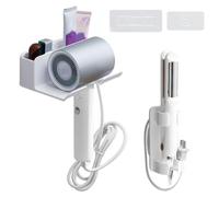 2 PCS Sin Taladrar Soporte Autoadhesivo para Secador de Pelo, Soporte para Rizador de Pela, Soportes para Secadores de Pelo con Organizador Cable y Organizador Herramienta, para Baño Dormitorio Hôtel