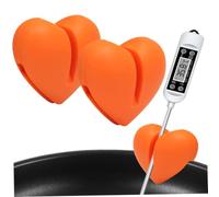 2 PCS Soporte para termómetro de caramelo 1.5x1.4x1 '' Agarraderas de silicona en forma de corazón naranja con espacio de 0.1 '' Soporte para termómetro de olla resistente al calor fácil fijación