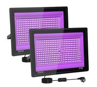 2 Piezas 300W LED Luz Negra, IP66 Impermeable Foco UV Ultravioleta, Luz Negra Ultravioleta Con Interruptor para Halloween, Pintura Corporal, Neón, DJ, Black light Party, Discoteca