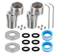 2 piezas 304 de acero inoxidable 304 conector S adaptador de grifo de ducha ajustable 360° conector S para radiador 1/2 pieza articulada cabezal de ducha, incluye 2 bandas de PTFE, 2 rosetas, 6 juntas