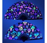 2 Piezas Abanico de Mano, UV Glow Abanico Plegable Grande de Bambú Deco Chino A-banico de Sauna A-banico de Boda Clack A-banico de Mano con Motivo de Seta A-banico Plegable (Seta)