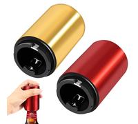 2 piezas Abrebotellas automático, Abridor de cerveza automático magnético, Abrebotellas Push up, para cocina hogar bar restaurante, rojo, dorado