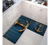 2 Piezas Alfombras Cocina Tablones Ancla Cuerda De Cáñamo, Antideslizantes Lavable Tapete De Cocina, Estilo Náutico Vintage Desgastado, Alfombra De Cocinas Para Piso, Oficina 45x75cm+45x150cm
