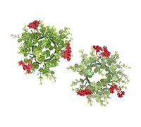 2 Piezas Anillo de Vela Navideño de Eucalipto y Frutos Rojos de Plástico | Decoración Creativa y Clásica, Fácil de Guardar, para Velas LED y Mesas de Banquete