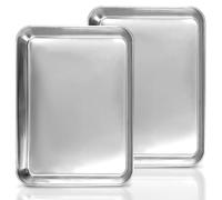 2 Piezas Bandejas Horno, Bandeja Horno Universal de Acero Inoxidable, Bandeja Rectangular para Pasteles Pollo Asado, 26.5 x 20.5 x 2.5 cm