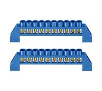 2 piezas Barra de terminales neutros de 10 posiciones Alambre de latón Bloque de barra de bus de terminales con tornillo Tira de conexión a tierra Carcasa azul para distribución eléctrica