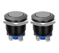 2 Piezas Botón Pulsador Momentáneo de Reinicio 16mm, Negro, Ip67 | Montaje en Panel, Terminales de Tornillo, Sellado, para Relés y Timbre Doméstico