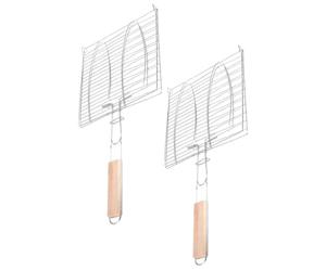 2 Piezas Cestas Metálicas para Asar Pescado Mango de Madera | Malla de Rejilla Estilo Clip, para Pescado y Carne, Hierro y Madera, Uso Diario en Exterior