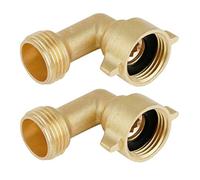 2 piezas Codo de manguera de jardín de 90 grados de 90 grados, conector de tubería de agua de latón de 3/4 pulgadas, adaptador de manguera en ángulo pesado con lavadoras para manguera de jardín,