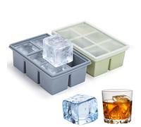 2 Piezas Cubiteras para Hielo Grande con Tapa, Cubitera de Silicona Reutilizable, Moldes para 6 Cubitos de 5 × 5 × 5 cm, Fácil Desmoldeo para Whisky, Cócteles, Café Helado y Bebidas Frías