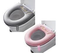 2 piezas de cojín suave para asiento de inodoro de baño con asa, funda de tapa de inodoro, suave y más gruesa, lavable, se adapta a todos los asientos de inodoro ovalados (gris+rosa, con cremallera)
