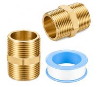 2 piezas de doble boquilla de 3/4 pulgadas (diámetro de 25 mm), latón doble rosca G3/4" (diámetro de 25 mm) pieza de conexión adaptador de rosca con cinta de sellado de rosca para agua potable tubería