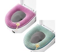 2 piezas de fundas de asiento de inodoro suaves más gruesas para baño con asa, cojín de tapa de inodoro suave más grueso, lavable, se adapta a todos los asientos de inodoro ovalados (Ros Verde)