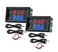 2 piezas de medición 4 ~ 30 V alimentación directa rojo plata azul doble pantalla termómetro digital con sensor de temperatura impermeable sensor de metal