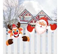 2 Piezas Decoración de jardín de Navidad, Señales para Patio Papá Noel Alce Eñales para Jardín Christmas Peeker Valla Decoración Lindo Valla Topper Adornos para Césped Patio Suministros Festivos