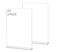 2 Piezas Expositor Metacrilato Transparente A4, Soporte para Cartel, Porta Precios Transparente, Soporte para Letreros en Mesa de Acrílico, Forma de L Inclinado A4 Póster de Menú para Porta ( T )