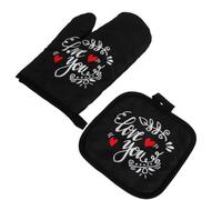 2 Piezas Guantes de Horno de Cocina Resistentes al Calor, Negro, Poliéster | Superficie Antideslizante, Lazo para Colgar, para Parrilla y Bandejas de Horneado, Diseño Moderno