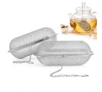 2 Piezas Infusores de Té Filtro Oval de Té con Bandeja de Godeo, Gancho y Cadena Bolsa Infusor Reutilizable de Té de Acero Inoxidable 304 Infusionador de Malla Superfina Infusionador Universal
