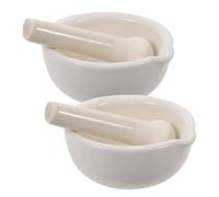 2 Piezas Juego de Mortero y Tazón Pequeño Cerámica Blanco 10cm | Boquilla para Verter Fácil, Superficie Lisa, Incluye Pistilo, para Cocina, Uso General y Especias