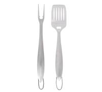 2 Piezas Kit de Herramientas de Acero Inoxidable Pala y Tenedor | Plata, Diseño Ergonómico y Colgable, para Parrilla Exterior, Camping y Cocina Doméstica