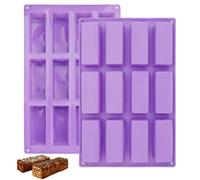 2 Piezas Moldes e Barra de Cereal, 29.5x17.2cm Molde Silicona Bizcocho | Silicona Moldeada Rectangular de 12 Cavidades, Molde Rectangular para Barrita Energética, Barrita de Cereales, Pastel, Pan