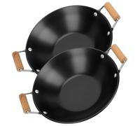 2 Piezas Olla Pequeña de Acero Inoxidable con Doble Asa de Madera | Base Plana, Soldadura Firme y Superficie Pulida, para Cocina Exterior, Chefs y Hogares, Color Negro