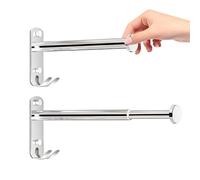 2 Piezas Perchero de Pared de Acero Inoxidable,21CM Multifuncional Colgador de Ropa Retráctil Ahorrar Espacio Adhesivo o Instalación de Perforación para Dormitorio Balcón Cocina Baño