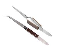2 Piezas Pinzas de Acero Inoxidable Aislantes Punta Curva y Recta | Mango de Madera, Agarre Firme y Mecanismo de Bloqueo, para Cocina y Soldadura