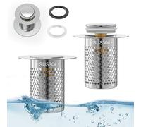 2 Piezas Pop Up Tapon de Lavabo Acero Inoxidable 304, Tapon Fregadero Baño Pop-Up, Tapón Desague Lavabo con Filtro para Cocina, Baño, Fregadero, 5.5×5.3×3.3 CM