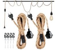 2 Piezas Portalámparas E27 con Cable Vintage de 4,5 M en Cuerda de Cáñamo Trenzada, Portalámparas E27 Lampara de Cuerda con Interruptor para DIY Candelabro Cocina Sótano Loft Almacén
