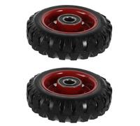 2 Piezas Rueda Industrial de Caucho Macizo para Carro, Carga 100 Kg | Acero Inoxidable, Doble Rodamiento y Eje 43,5mm, Buje Rojo, para Carritos y Cofres en Fábrica