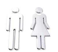 2 Piezas Señales de Baño, WC Baño Señales, Señal WC Hombre y Mujer, Apto para Hoteles, Hrandes Centros Comerciales, Restaurantes, Cafeterías.(Plateada)