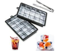 2 Piezas Silicona para Cubitos de Hielo, Molde para Cubitos de Hielo de 15 Compartimentos, Sin BPA, con Pinzas para Hielo, Cubitera de Silicona con Tapa para Cócteles Whisky Vino Frutas