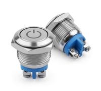 2 pulsadores de metal de 16 mm, pulsador de timbre, botón de timbre, botón de timbre, para exteriores, cabeza plana con terminales de tornillo, 12 V, color plateado
