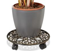 2 rodillos para plantas de hierro fundido, redondos, diámetro 33,5 cm, posavasos para macetas, 4 unidades, robustos, resistentes a la intemperie, rodillos para flores, color bronce