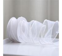 2 rollos de cinta de organza con perlas, cinta de gasa transparente, cinta decorativa para bodas, cumpleaños, Navidad, manualidades, tartas, envoltura de regalo, 4,5 m x 4 cm, color blanco