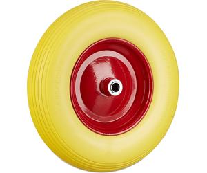 2 ruedas para carretilla, tamaño 4.80 x 4.00-8, en un juego, con neumático de goma maciza y llanta de acero. Rueda de repuesto resistente a pinchazos, capacidad de carga de 100 kg, color amarillo y ro