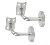 2 soportes de pasamanos para escaleras exteriores resistentes a la intemperie, montaje de acero sólido 50 x 60 mm, color plateado (soporte curvado)