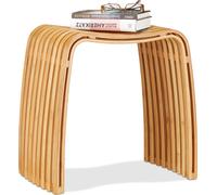 2 taburetes de bambú para vestíbulo, elegantes taburetes de madera con diseño escandinavo, ideales como asiento en el vestíbulo, color natural