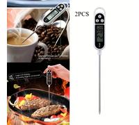 2 termómetros digitales precisos para carne con pantalla LCD, batería + de acero inoxidable, ideal para , picnics, camping y barbacoas. el sabor de . Regalos prácticos para actividades de (2 unidades)